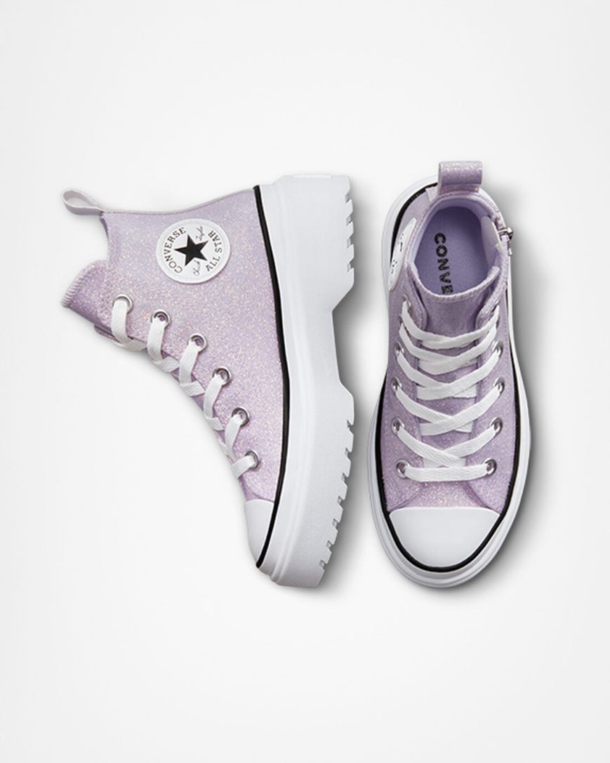 Dívčí Boty Na Platformy Converse Chuck Taylor All Star Lugged Lift Glitter Vysoké Fialové Bílé Černé | CZ IEBZ69